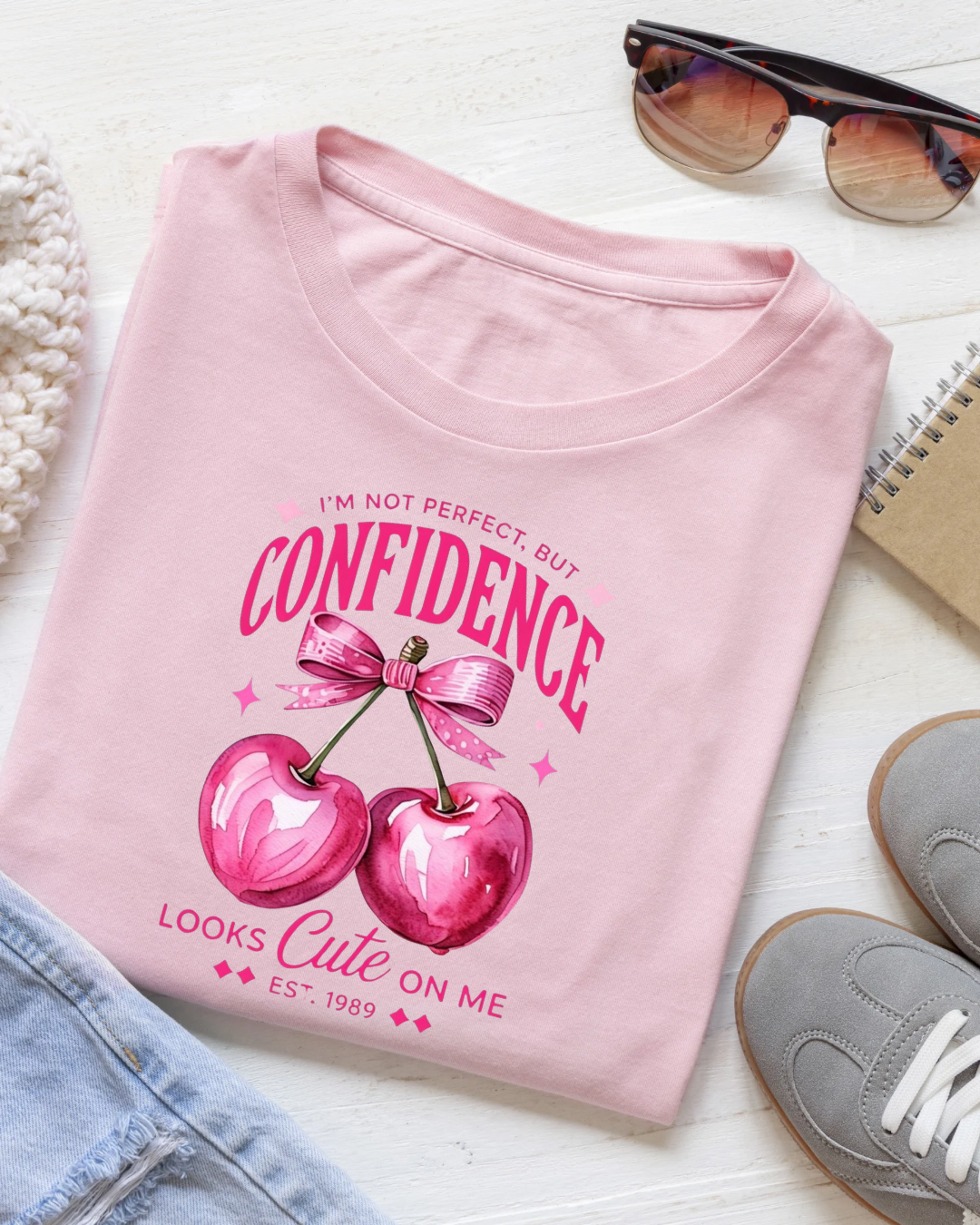 Confidence Looks Cute On Me – Pink Cherry Bundle (Tee + Crewneck)